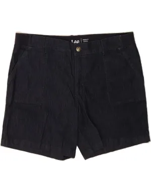 LEE Womens Bermuda Mid Rise Denim Shorts US 18 2XL W40 Navy Blue Silicone Gripper Strips