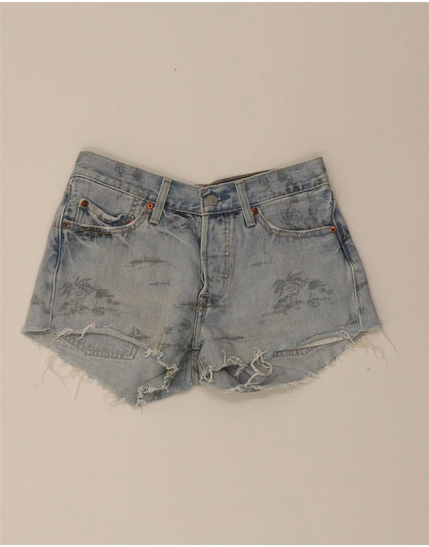 Ventilated Back Panels LEVI'S Womens 501 Denim Shorts W26 Small  Blue Floral Cotton
