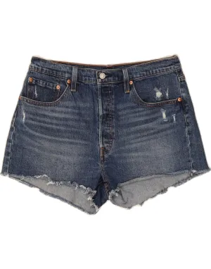 LEVI'S Womens 501 Distressed Denim Shorts W32 Large Blue Cotton Water Repellent Finish