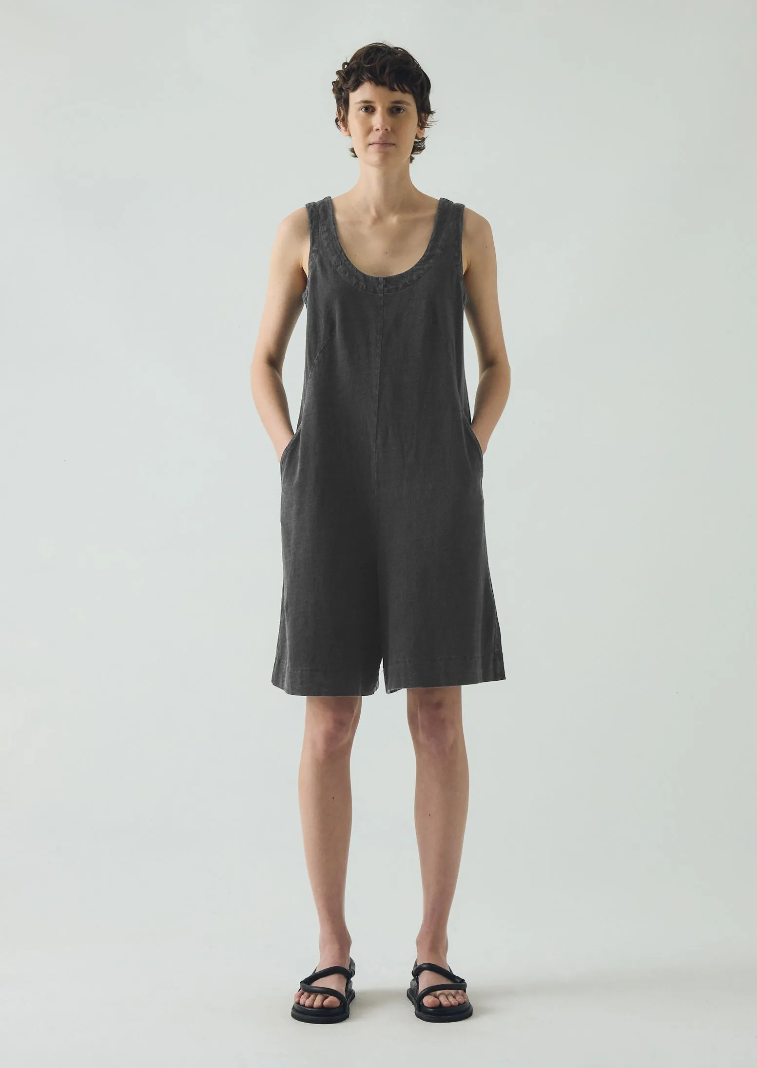 Recycled fibers Daily Comfort Fit Organic Cotton Jersey Short Jumpsuit | Washed Black