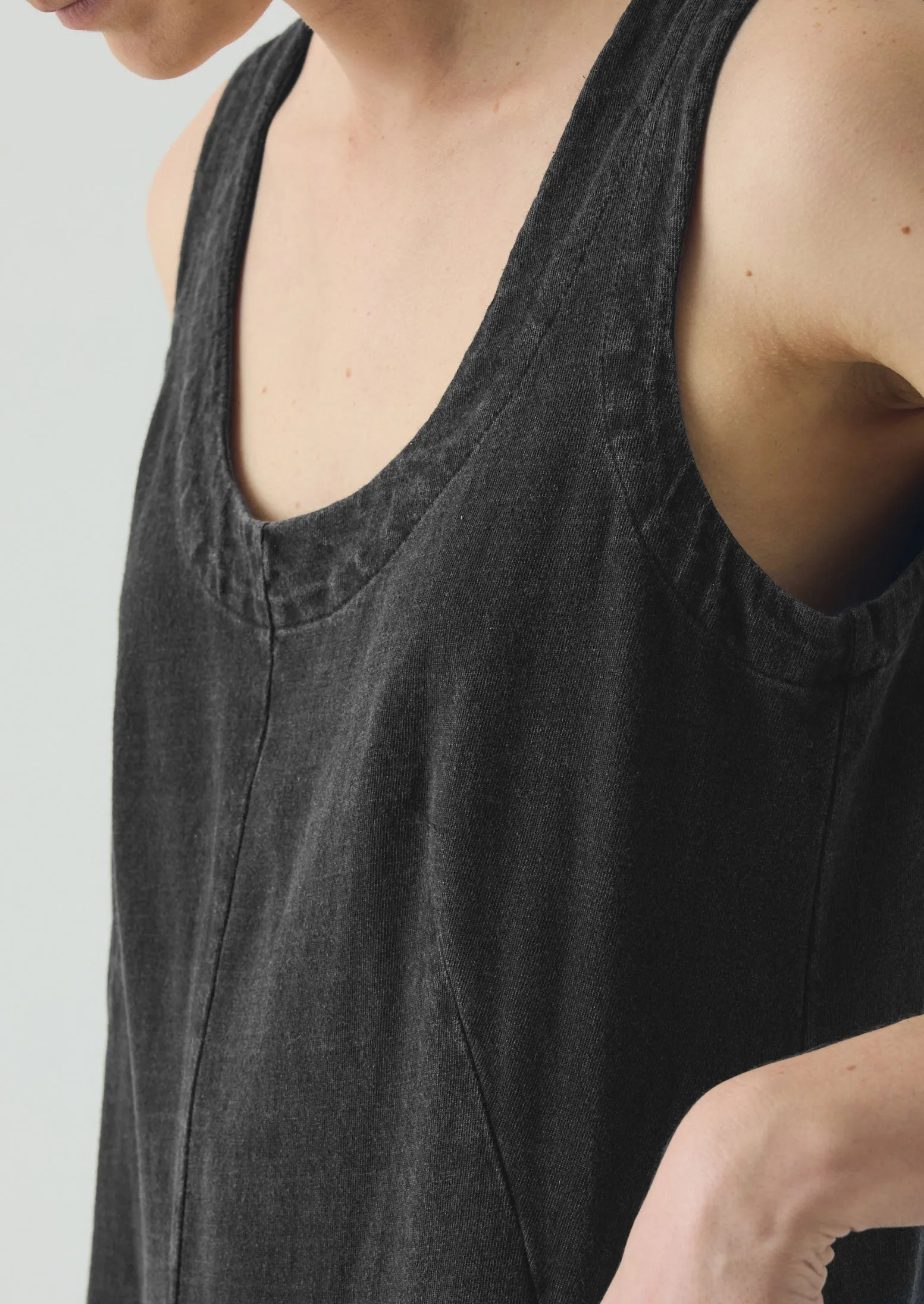 Organic Cotton Jersey Short Jumpsuit | Washed Black Back pockets Flexible Performance