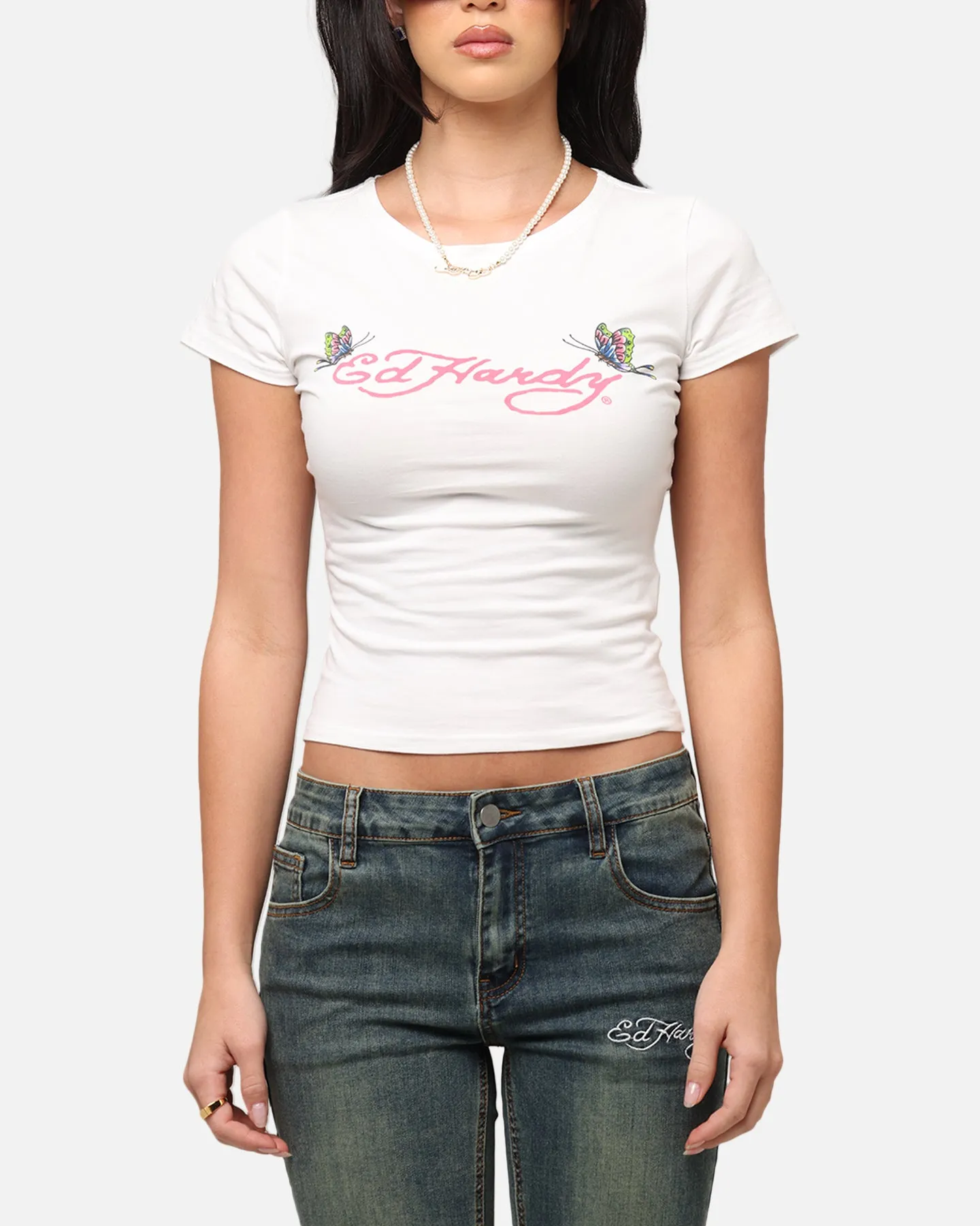 Durable Knitwear Ed Hardy Women's Butterfly Baby T-Shirt White