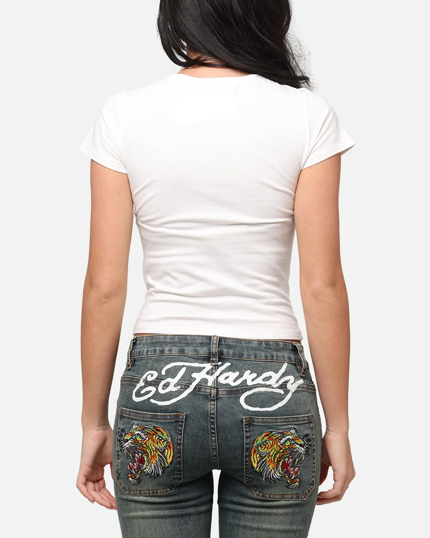 Ed Hardy Women's Butterfly Baby T-Shirt White TexturedWeavePattern Bright and Bold