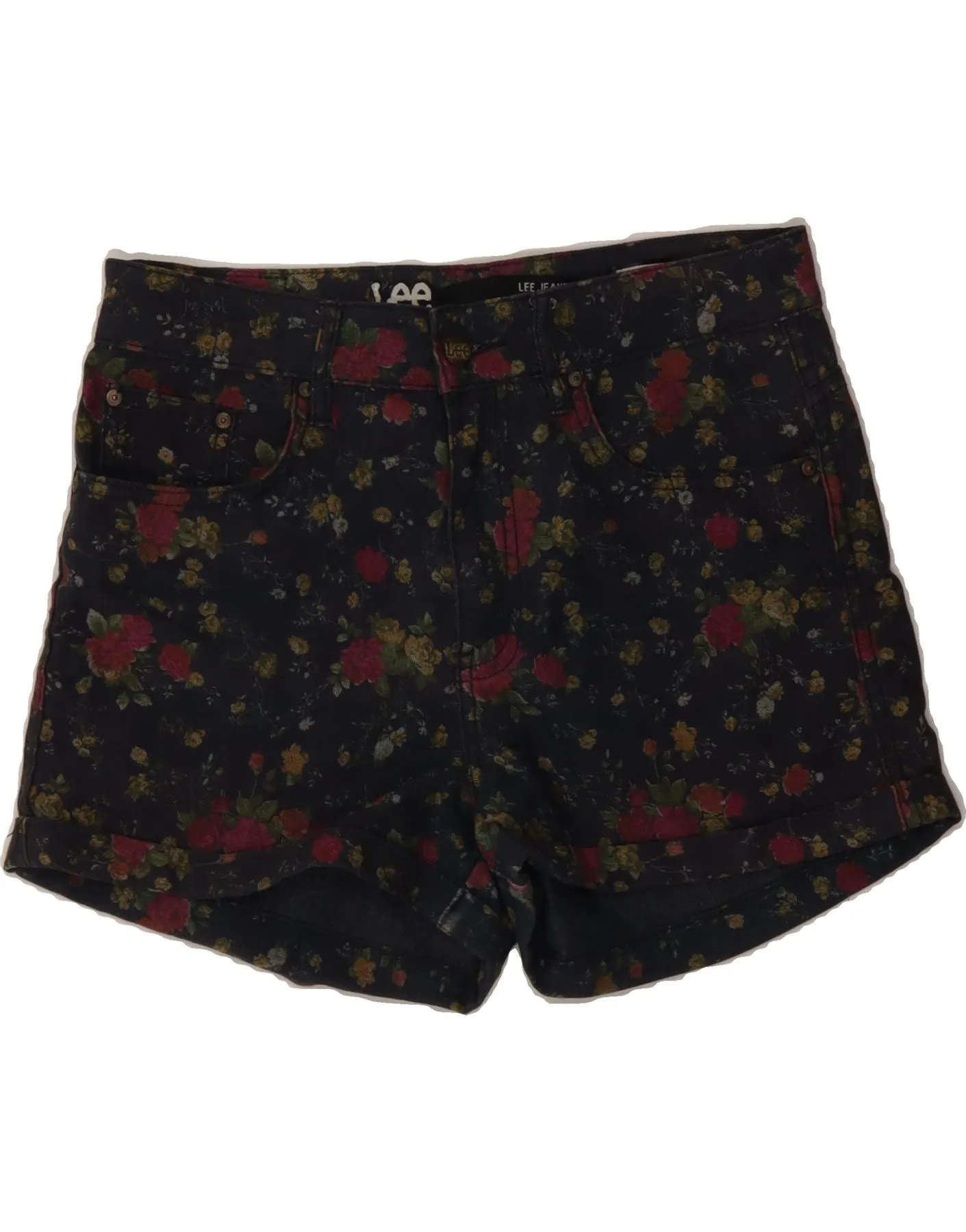 Holiday Wear Lightweight Comfort LEE Womens Denim Shorts US 12 Large W32 Navy Blue Floral Cotton