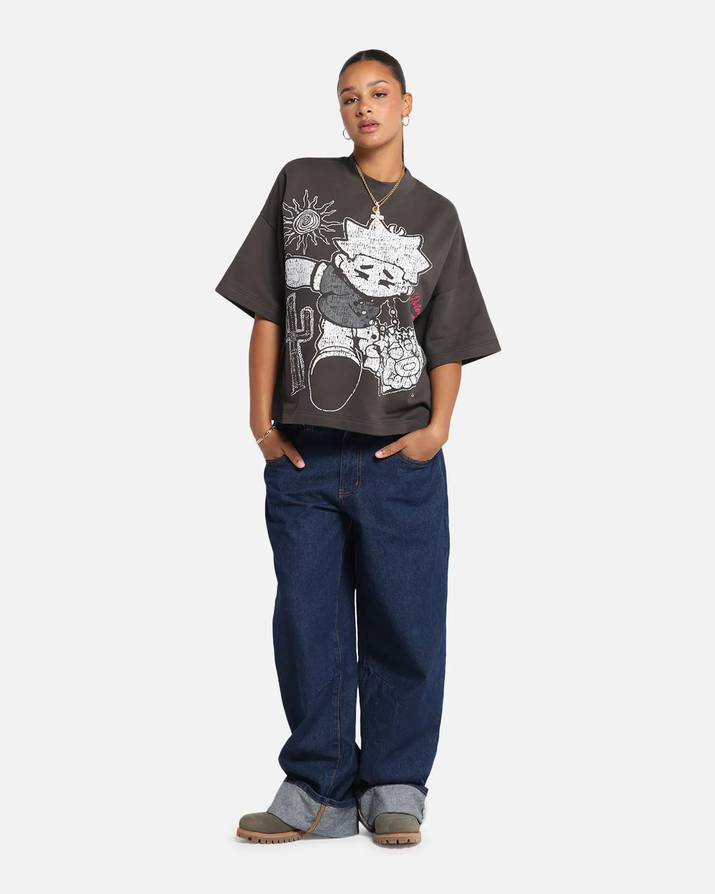Colorfast Material Loiter Palm Spring Box T-Shirt Charcoal