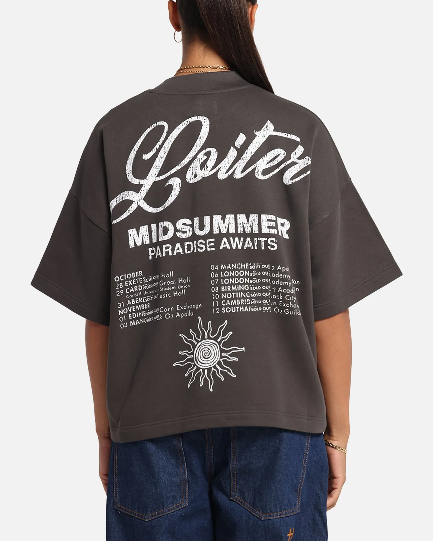 vacation wear Men's masculinity Loiter Palm Spring Box T-Shirt Charcoal