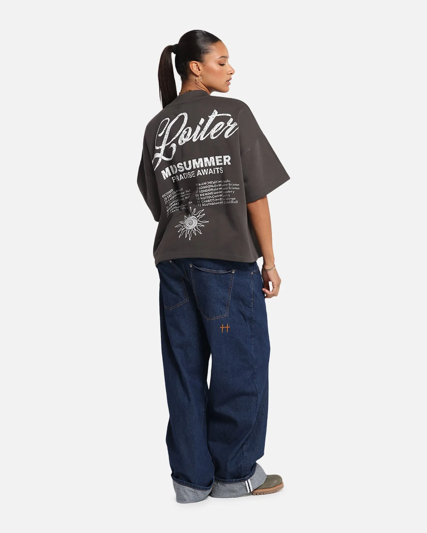 Loiter Palm Spring Box T-Shirt Charcoal Easy Style Wear