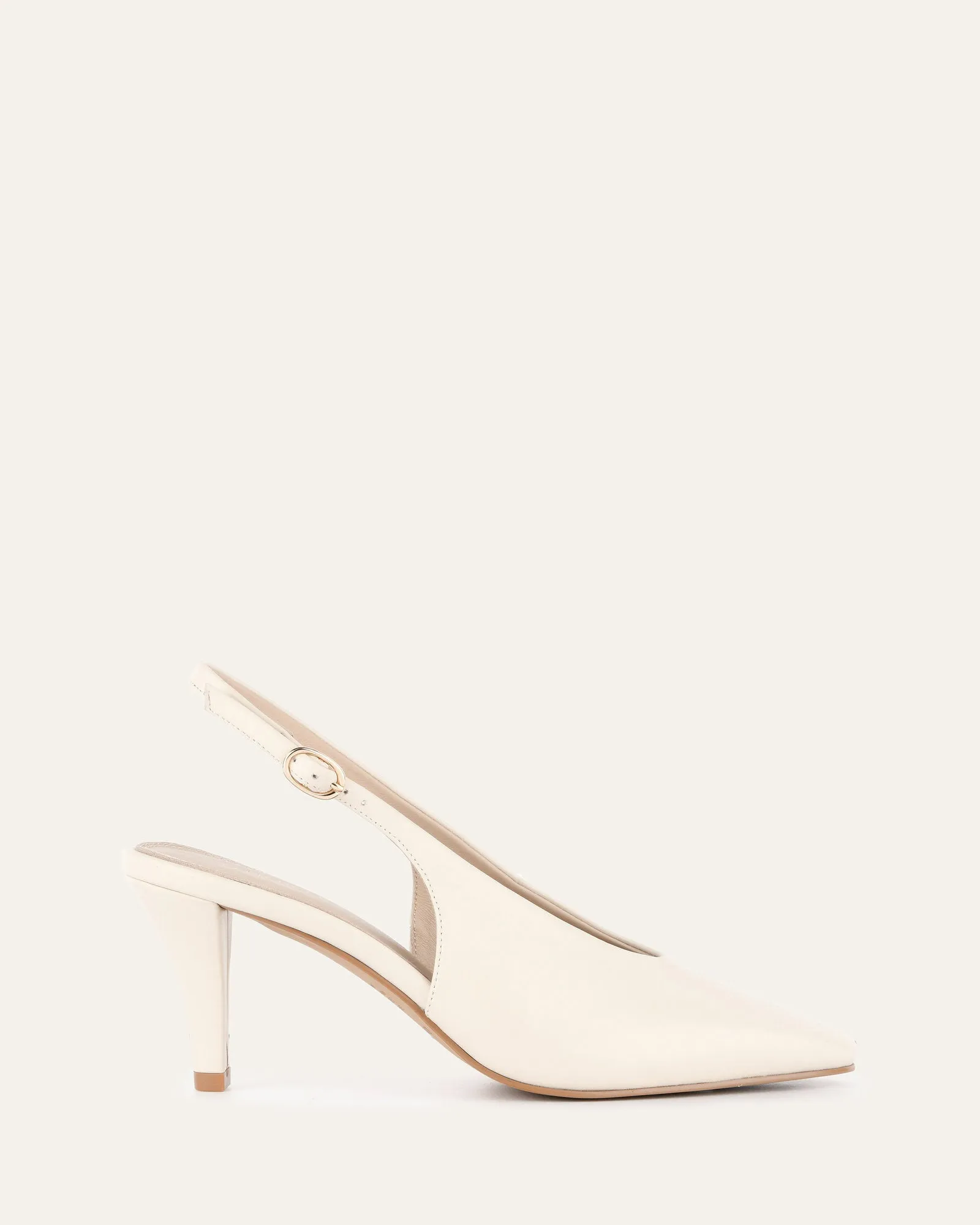 JUSTINE MID HEEL OFF WHITE LEATHER Leather Quick Drying