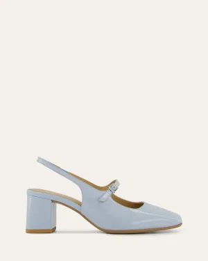 Iconic Style Textured Surface PEGGY LOW HEELS MIST BLUE PATENT