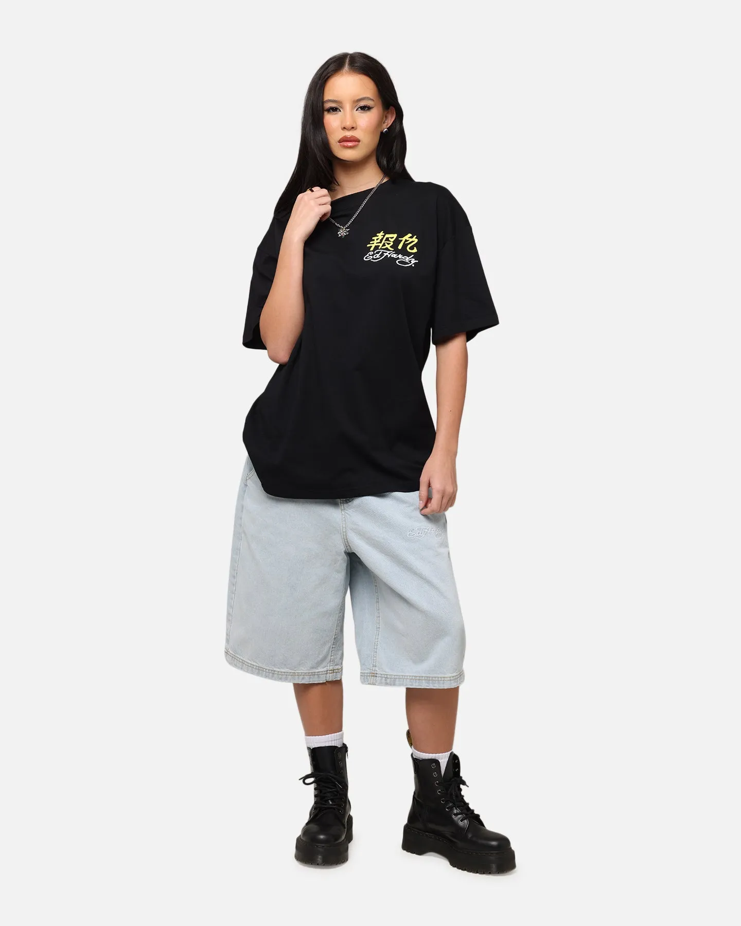 Embroidered monochromatic Ed Hardy Rattlesnake Reign T-Shirt Black
