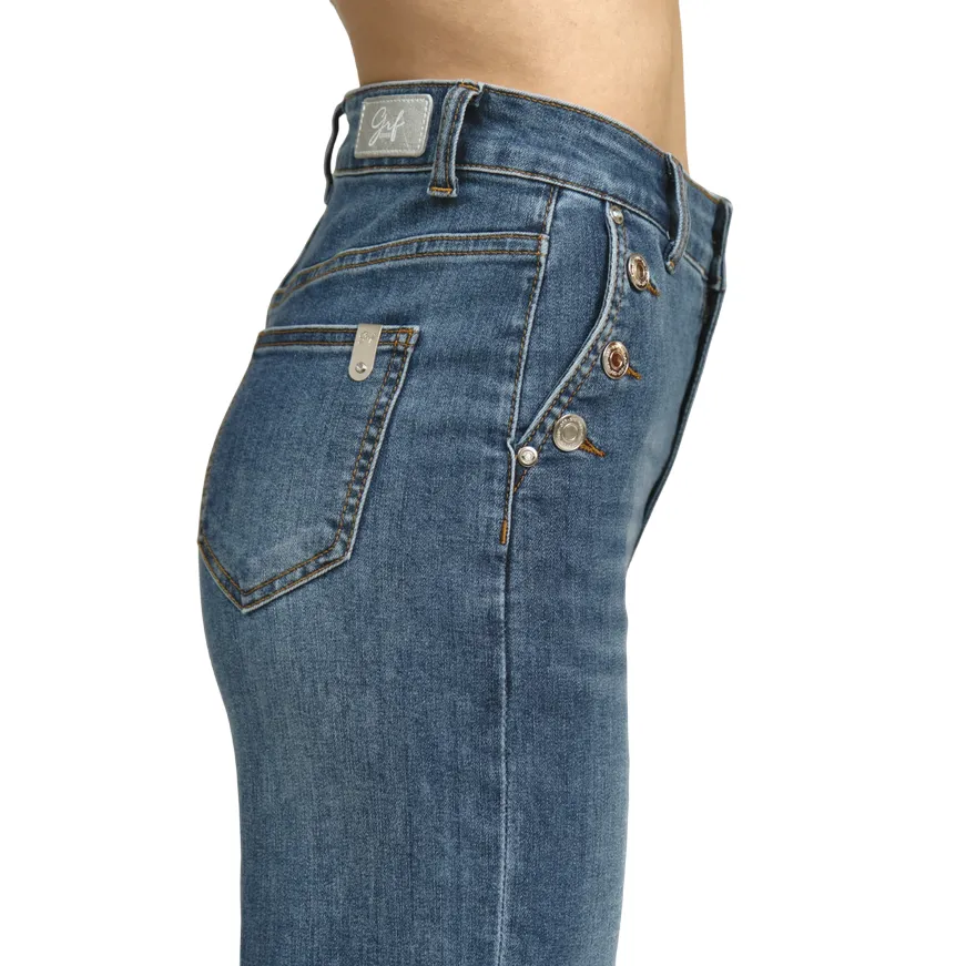 Griffai pantalone in jeans da donna Flare palazzo con bottoni alle tasche DGP6162 denim Quick Dry Technology