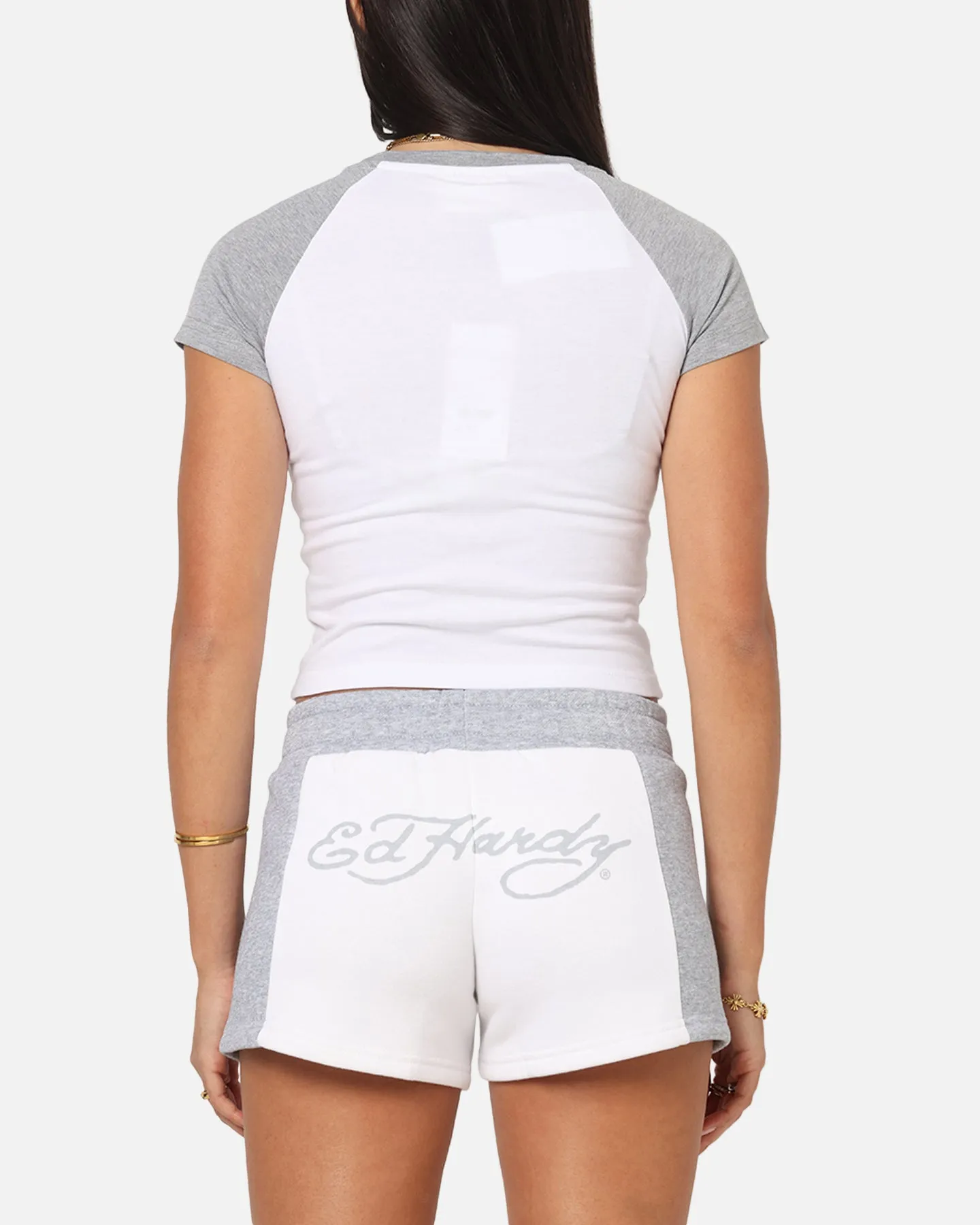 thermal Ed Hardy Women's Raglan Baby T-Shirt White/Grey