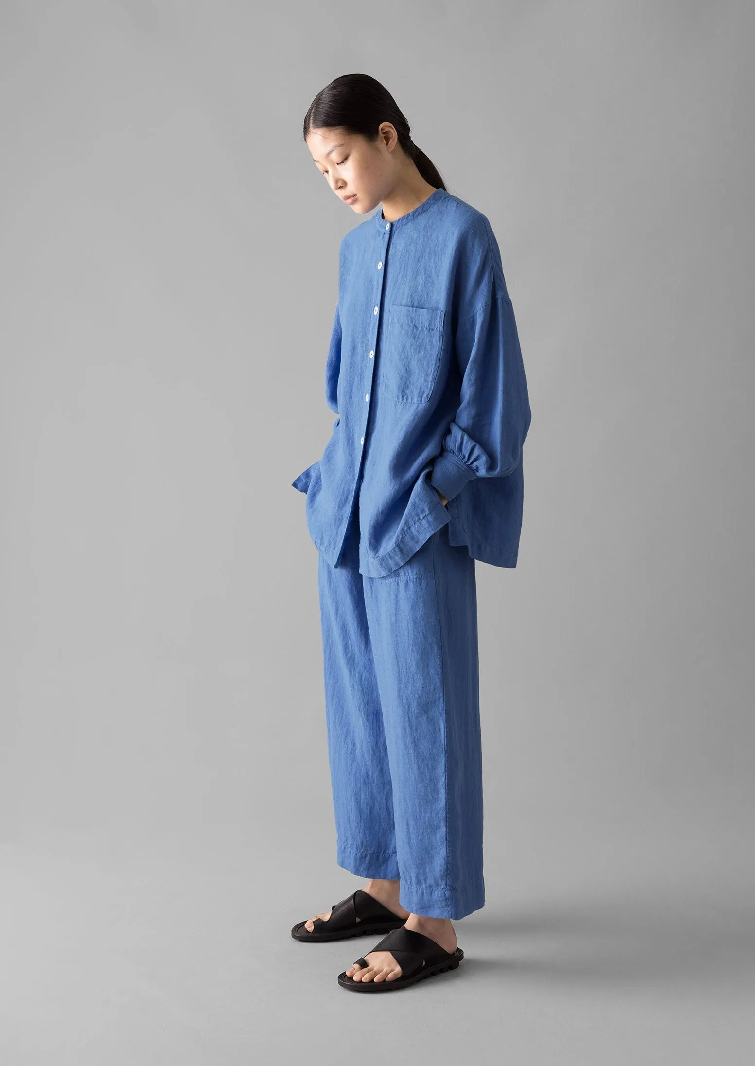 Essential Wear Barrel Waist Garment Dyed Linen Barrel Leg Pants | Blue Violane