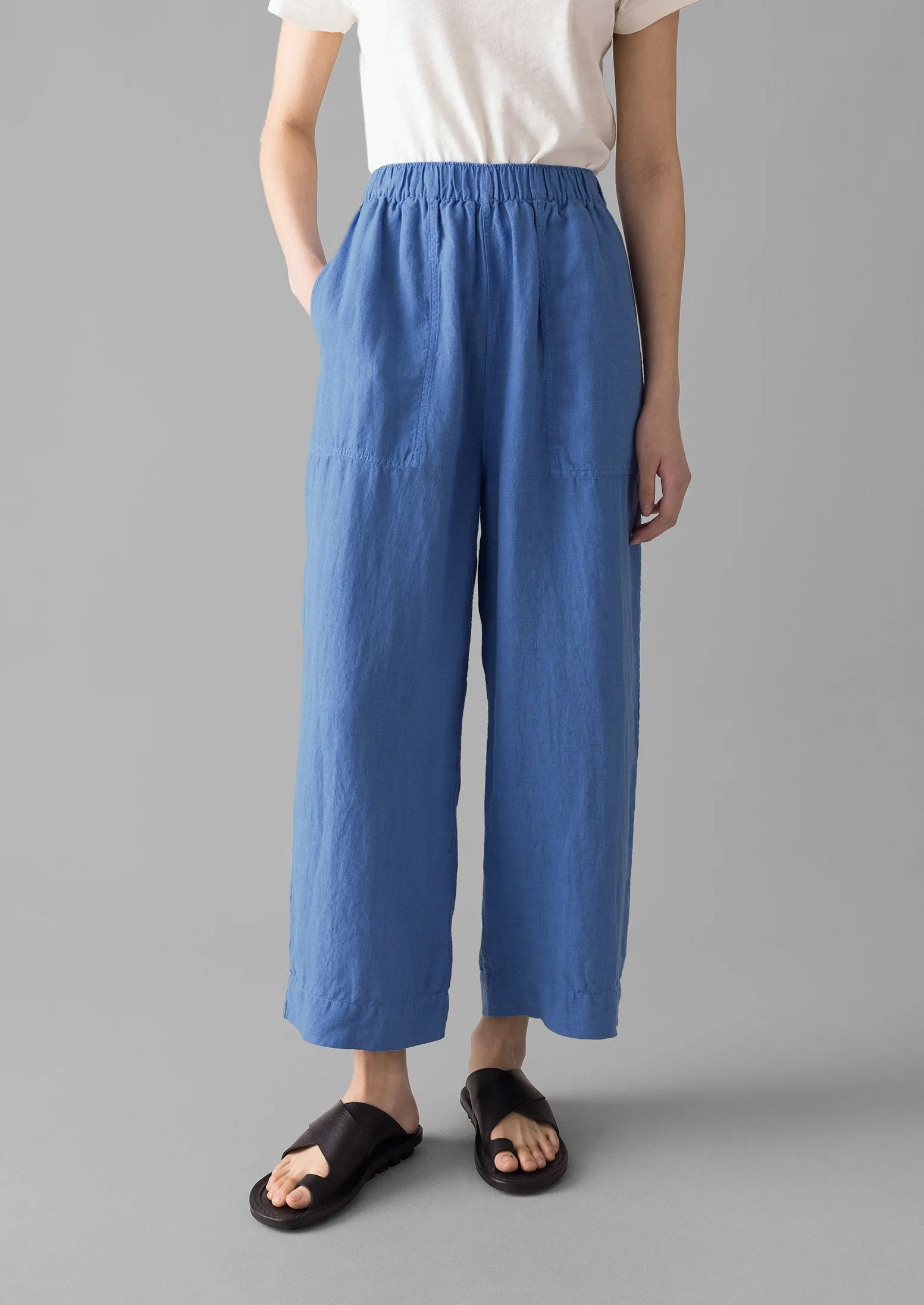 Garment Dyed Linen Barrel Leg Pants | Blue Violane Perfect Length