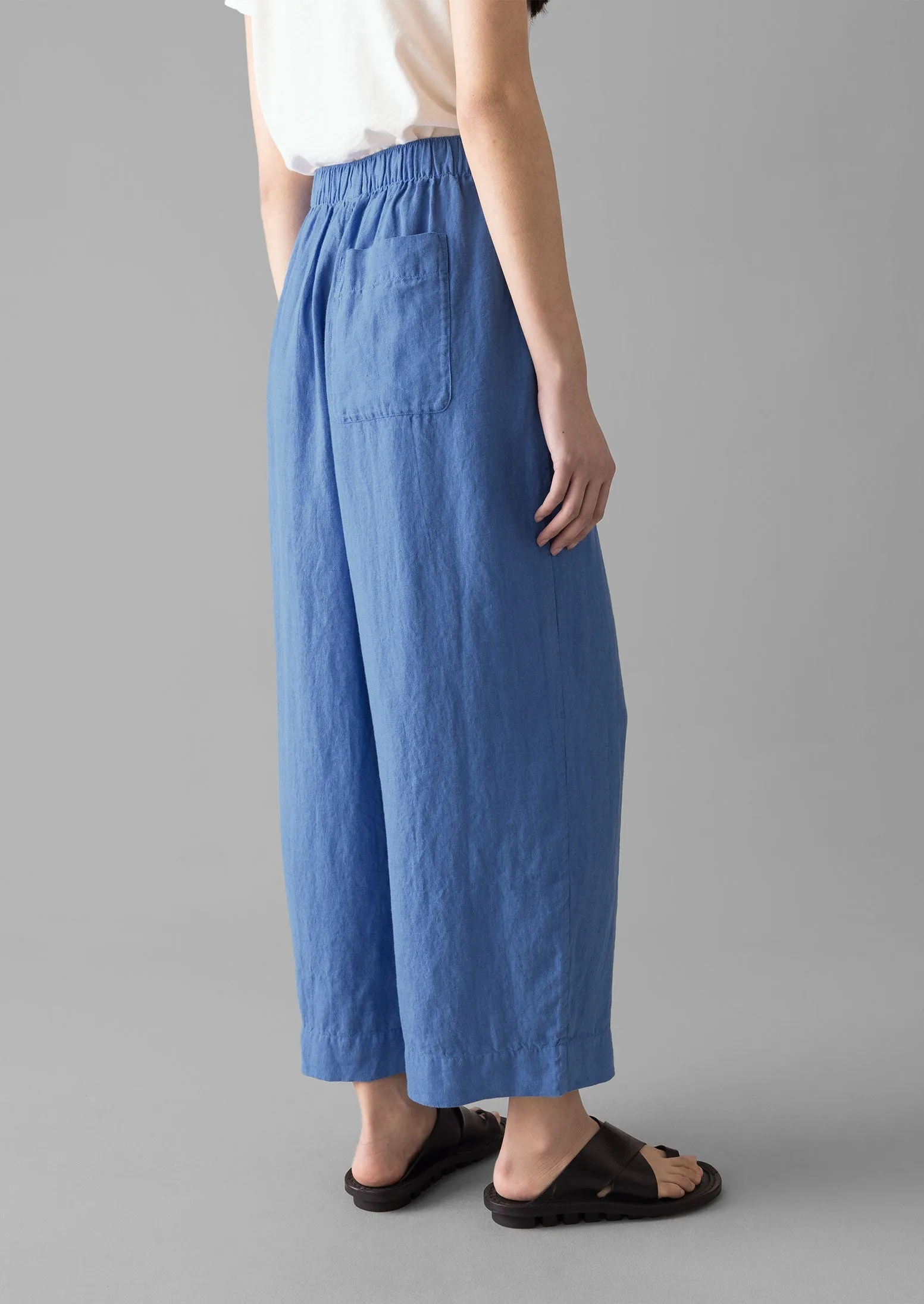 Everyday Comfort SmoothZipClosure Garment Dyed Linen Barrel Leg Pants | Blue Violane