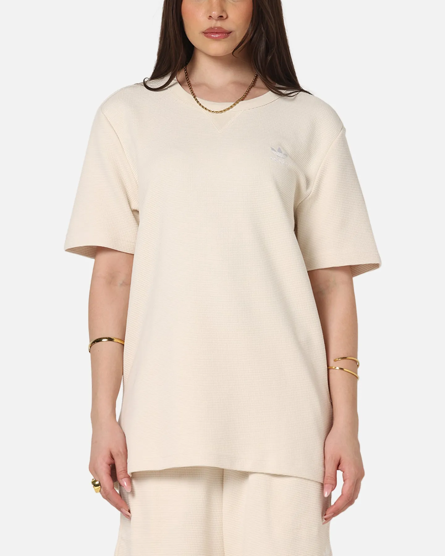 Adidas Trefoil Essentials Waffle T-Shirt Wonder White Breathable knit Wrinkle Resistant Finish