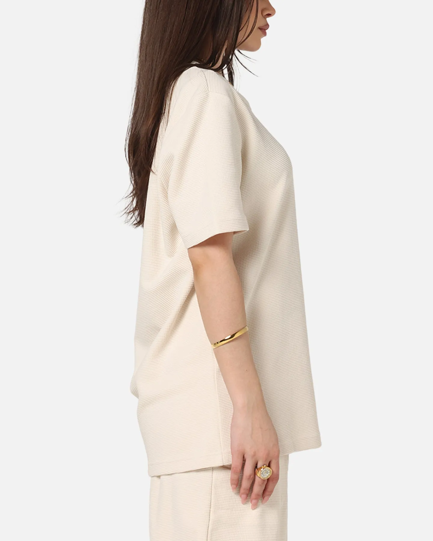 Adidas Trefoil Essentials Waffle T-Shirt Wonder White Tear Resistant Knit