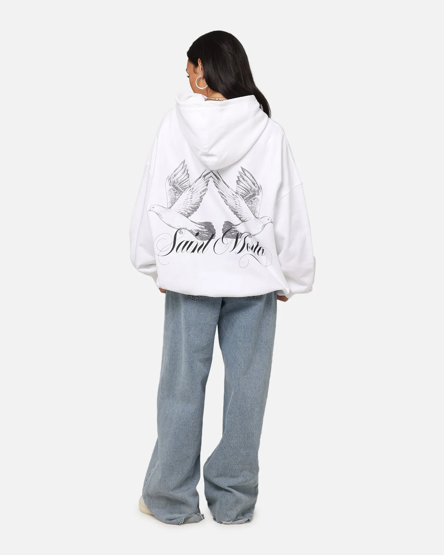 High Neck Saint Morta Doves Boxy Hoodie White