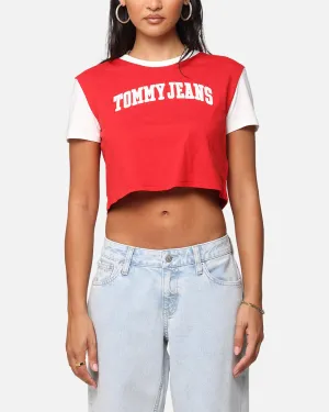 Tommy Jeans Women's Regular Crop Varsity T-Shirt Red Hot Reinforced Hems