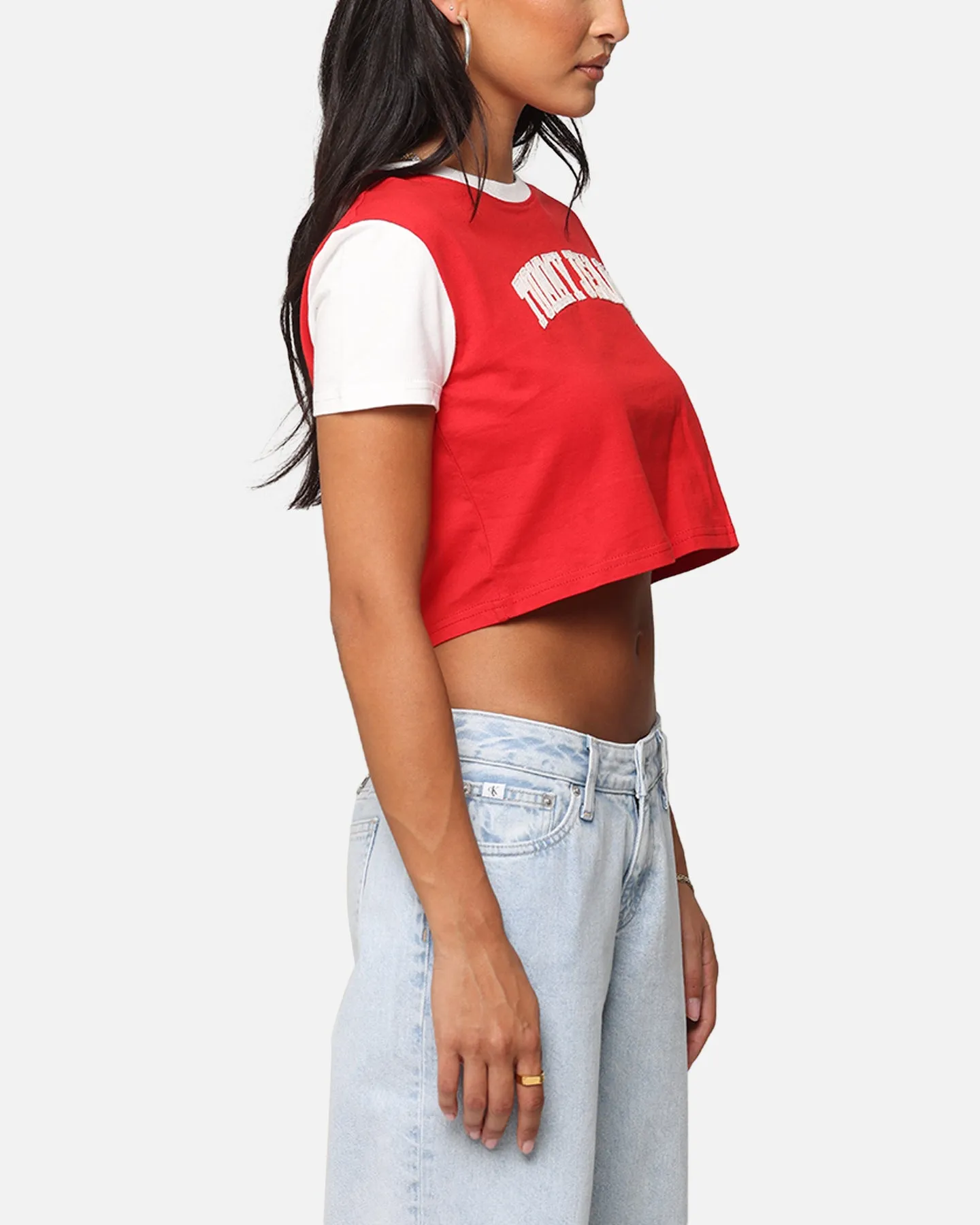 Tommy Jeans Women's Regular Crop Varsity T-Shirt Red Hot Elderly Comfort