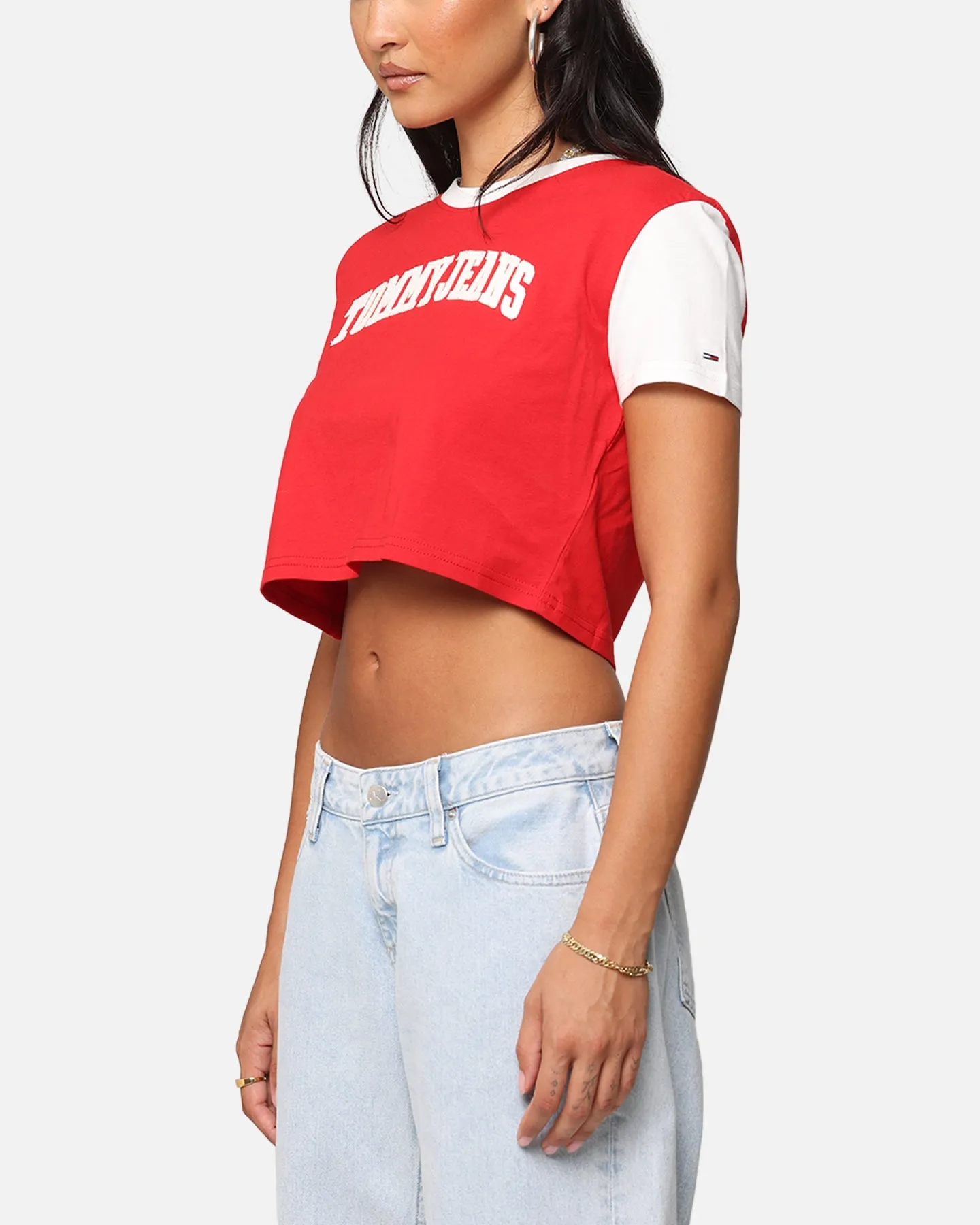 Trendy Fabric Quality Fabric Tommy Jeans Women's Regular Crop Varsity T-Shirt Red Hot