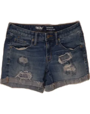 Mesh Fabric No Wrinkle MOSSIMO Womens Power Stretch Mid Rise Denim Shorts US 0 XS W25  Blue