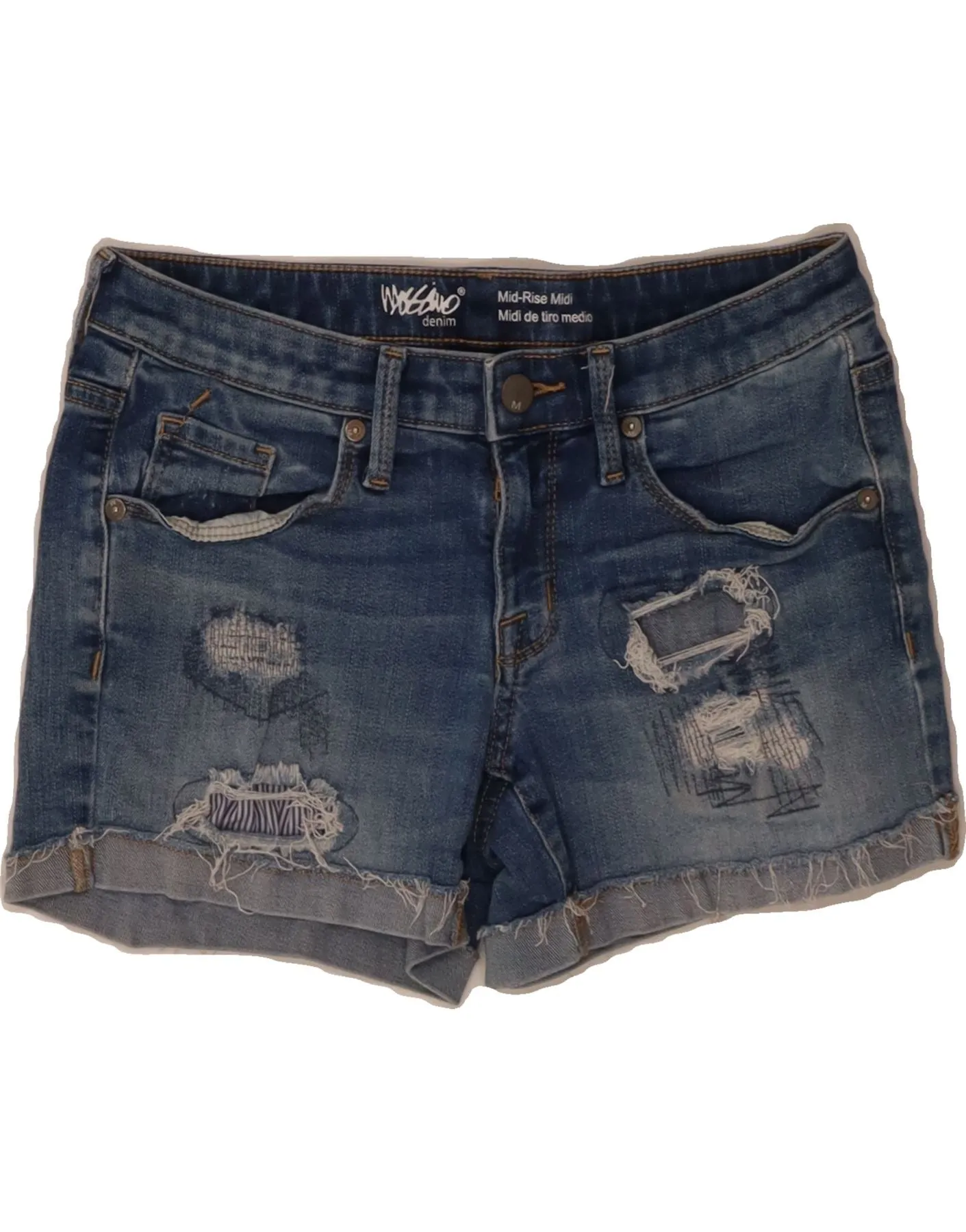 Mesh Fabric No Wrinkle MOSSIMO Womens Power Stretch Mid Rise Denim Shorts US 0 XS W25  Blue