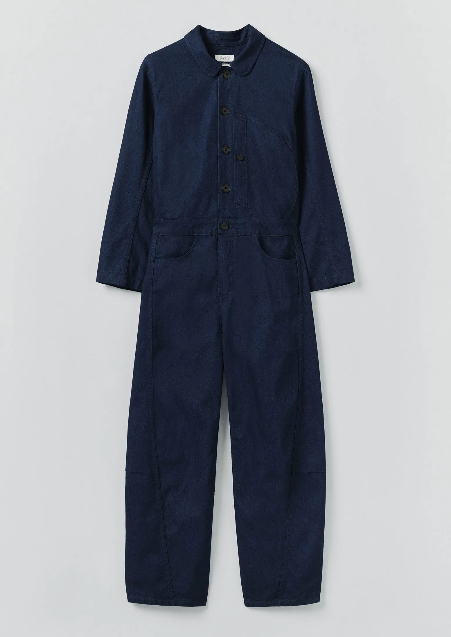 Anti Pilling Textile Adjustable Fit Half Placket Cotton Twill Jumpsuit | Indigo