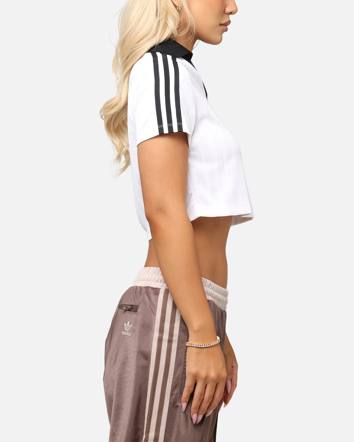 Adidas Women's Jacquard Crop Polo Shirt White Effortless Look Sublimation Resistant Fabric