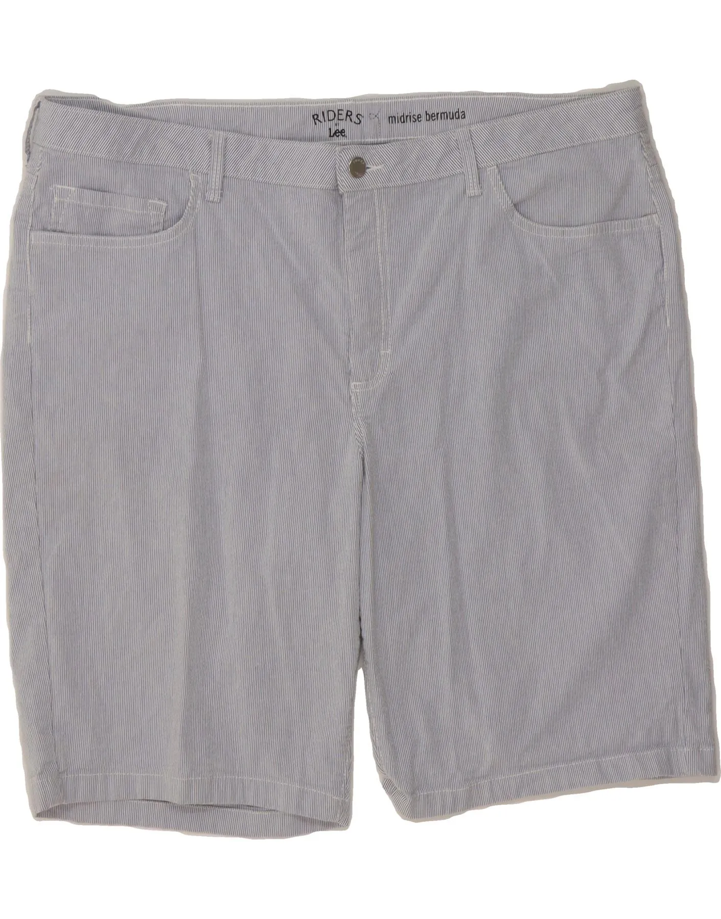 LEE Womens Riders Mid Rise Bermuda Shorts W44 3XL Blue Pinstripe Cotton Ultimate Ventilation Channels