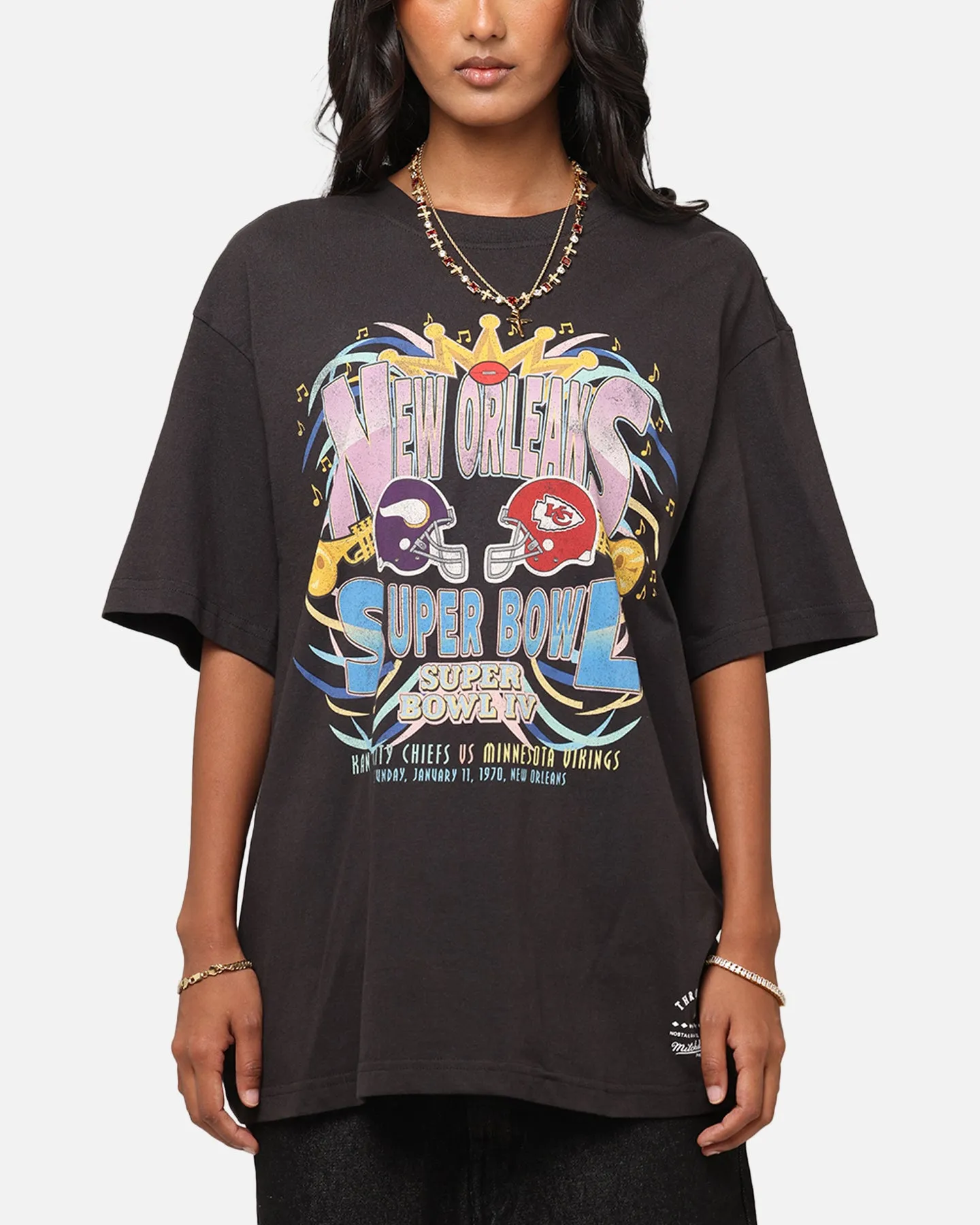 Mitchell & Ness New Orleans 1970 Super Bowl IV Match Up T-Shirt Faded Black Simple Yet Elegant