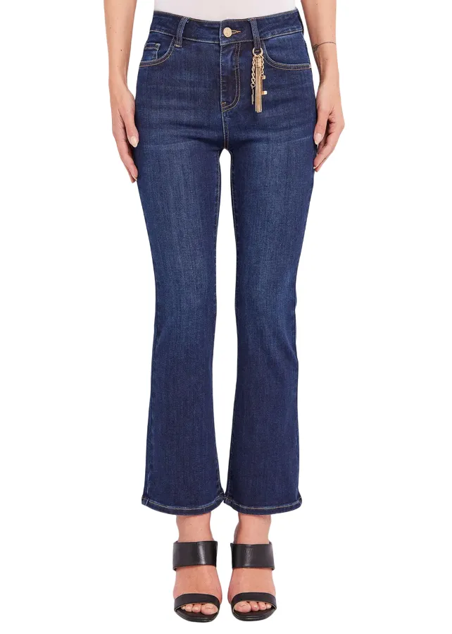 clean look Gaud?? pantalone jeans da donna a zampa Flaire Cropped Frida 411BD26035 blu medio
