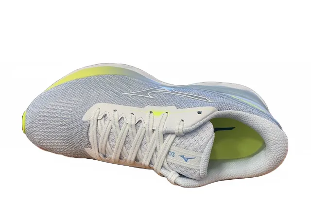 Mizuno Wave Skyrise 3 scarpa da corsa da donna J1GD220901 white-turquoise-high visibility rainy - day running option