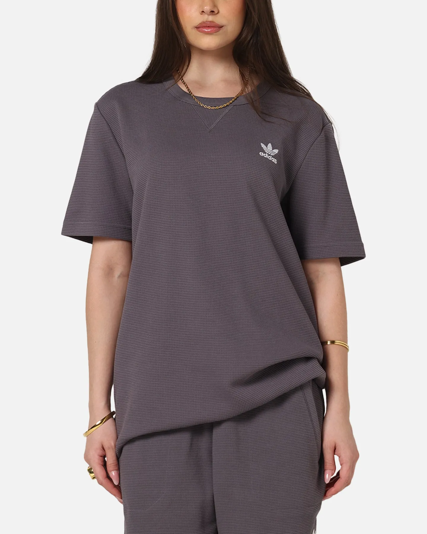 Adidas Trefoil Essentials Waffle T-Shirt Grey Strata Workout Gear