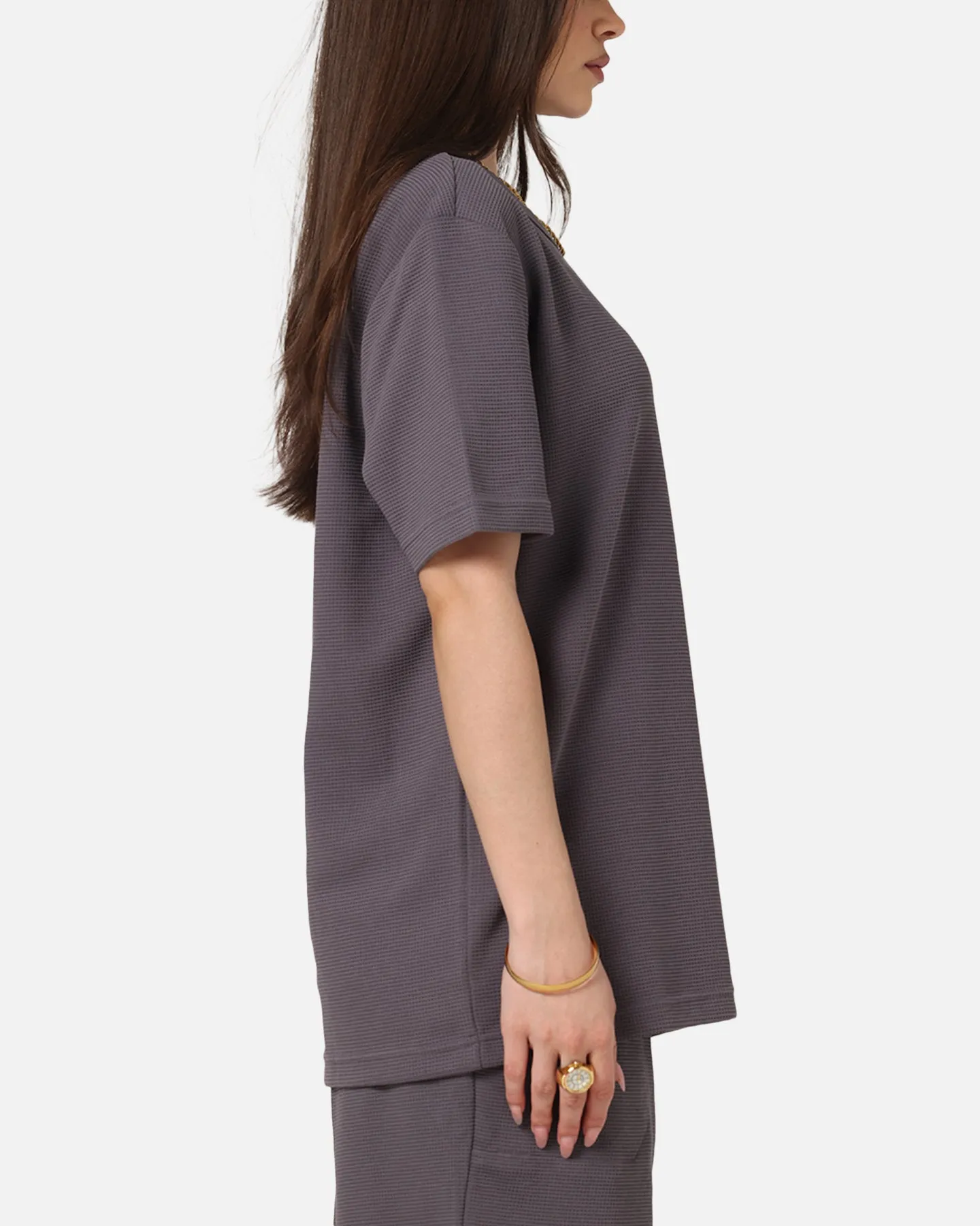 Adidas Trefoil Essentials Waffle T-Shirt Grey Strata Outdoor Leisure Look Flatlock stitching