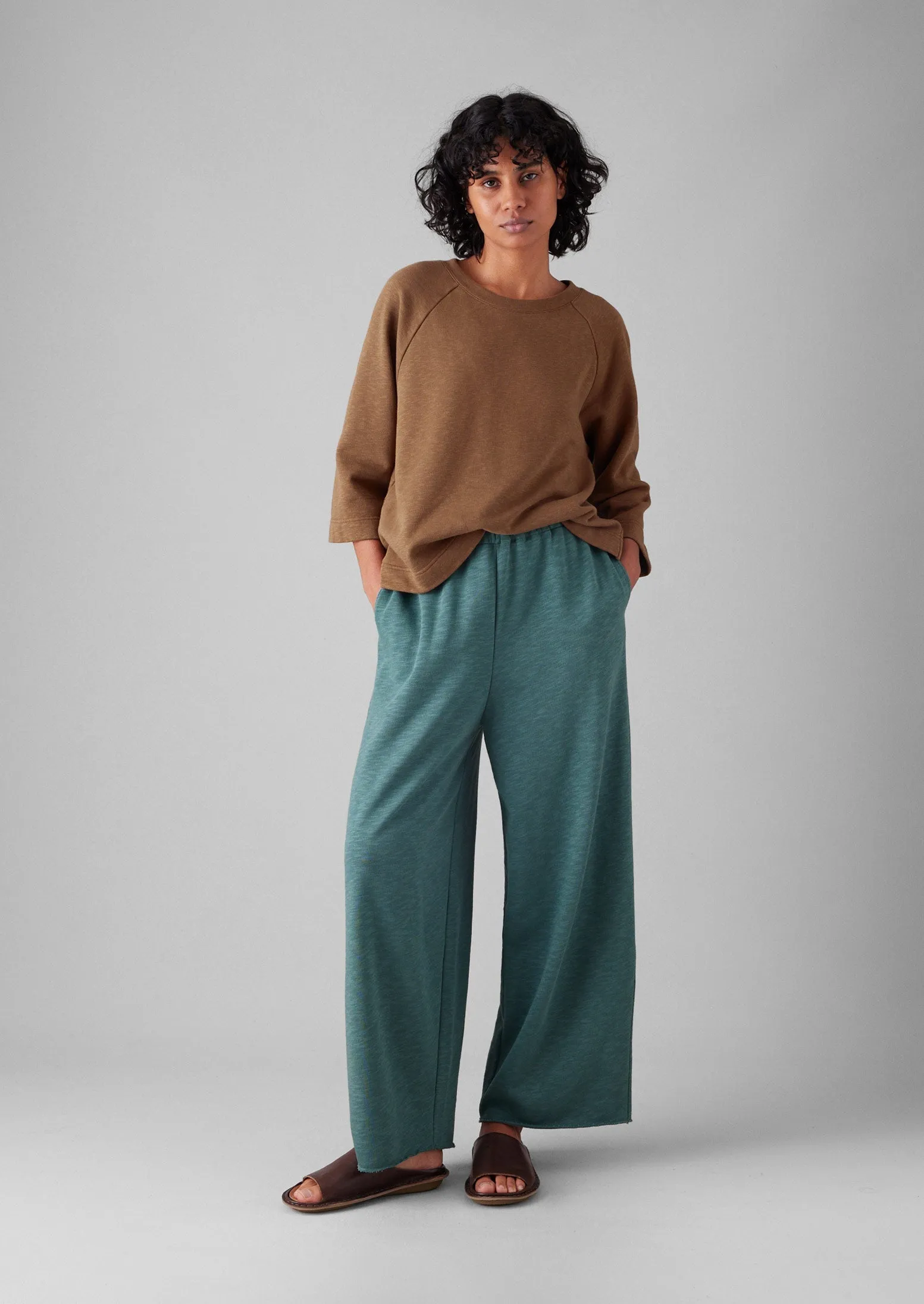 Slim Comfort Body Shape Full Length Loopback Jersey Pants | Dusty Jade