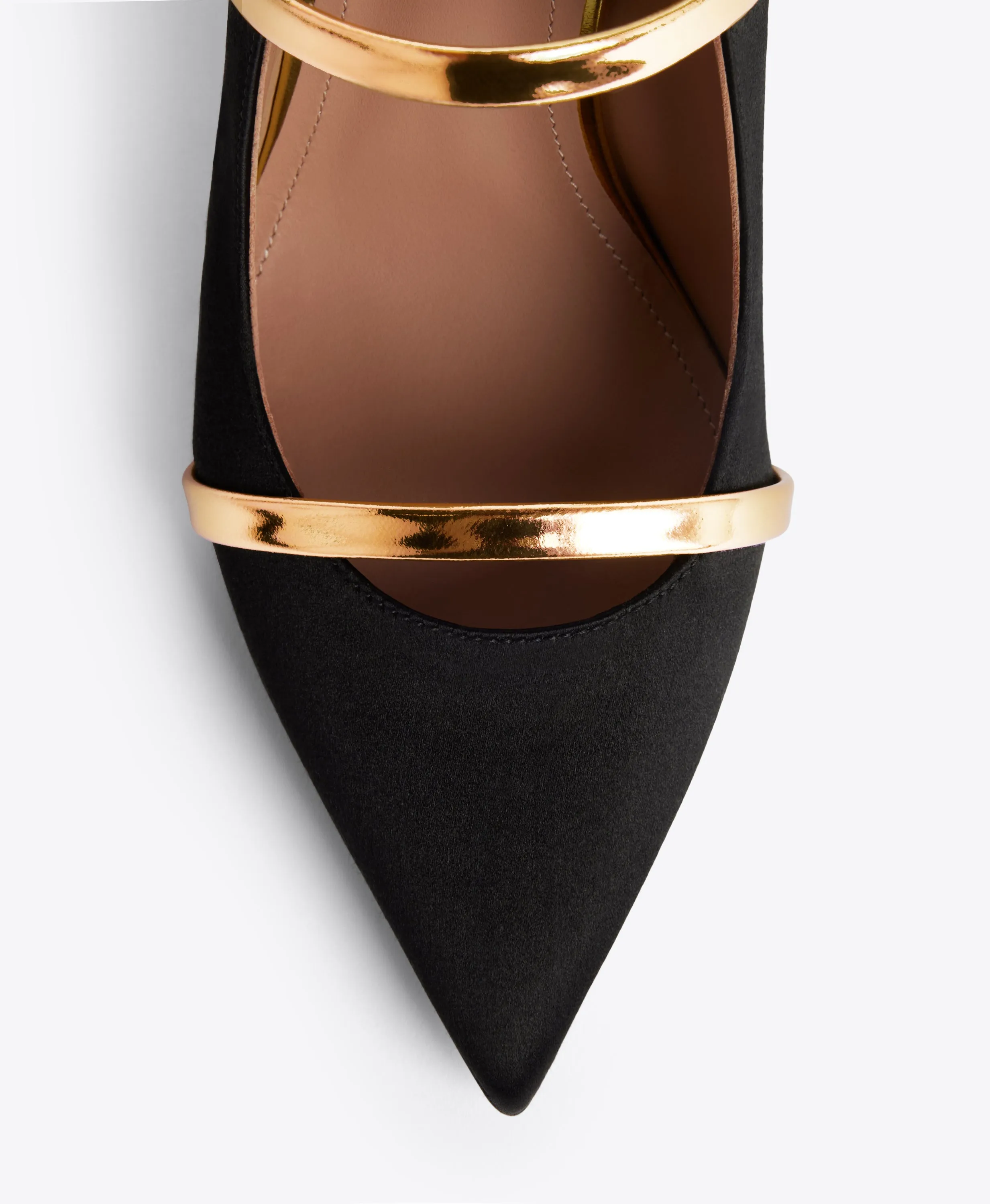 Flexible Material Holiday Party Footwear Maureen 100 Black & Gold Satin Mules
