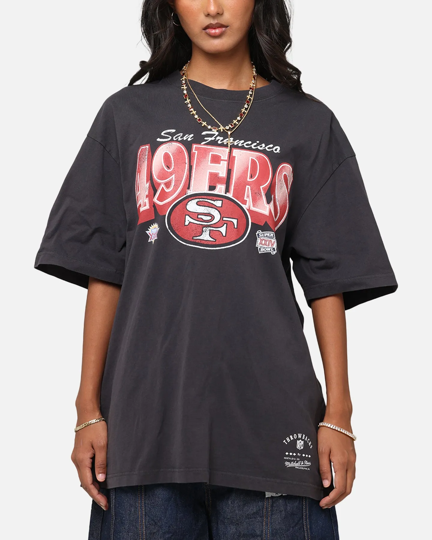 Mitchell & Ness San Francisco 49ers Arch T-Shirt Faded Black Universal Silhouette Snag Resistant Surface