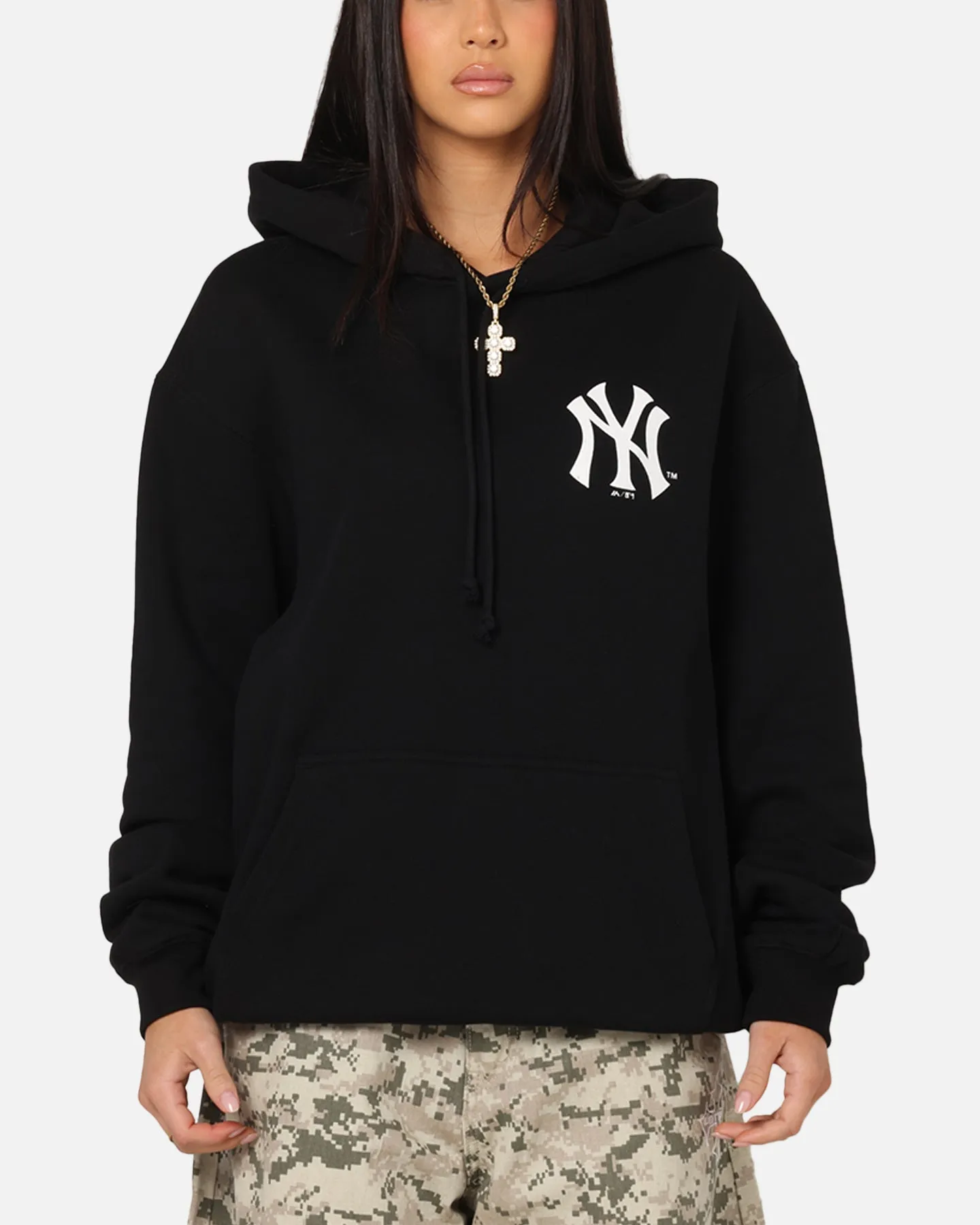 Majestic Athletic New York Yankees Champs Serial Mono Hoodie Black Gothic style Layered Hood Design