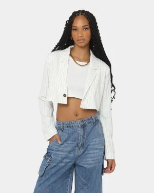 Touch EN ES Women's Luna Cropped Blazer Pin Stripe White