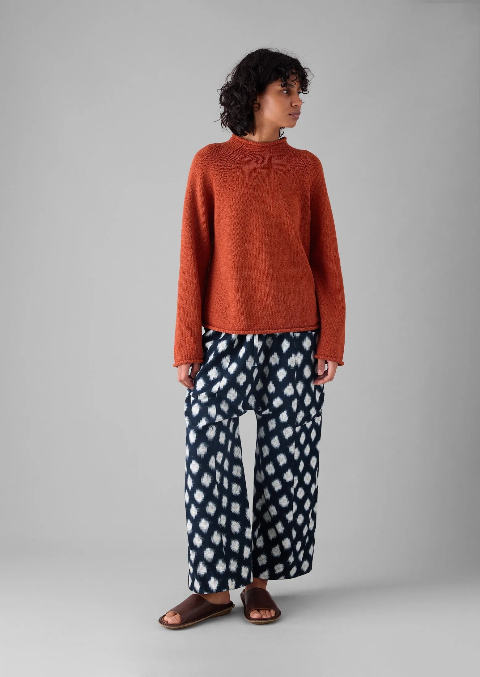 Crosshatch Ikat Pull On Pants | Indigo Blue Sustainable Material Blend
