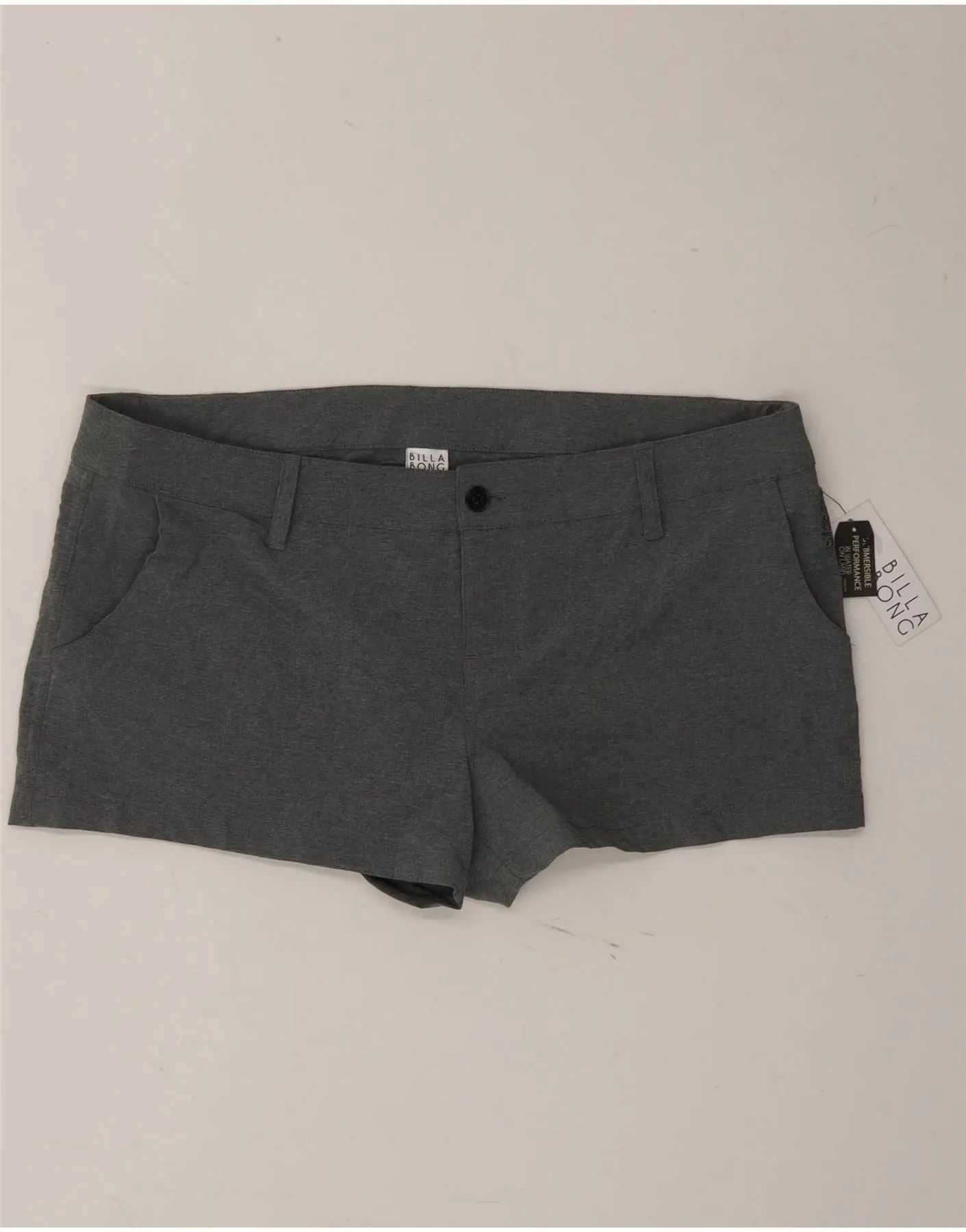 BILLABONG Womens Low Waist Hot Pants US 9 Medium W36  Grey Polyester Stay Cool dance clothing