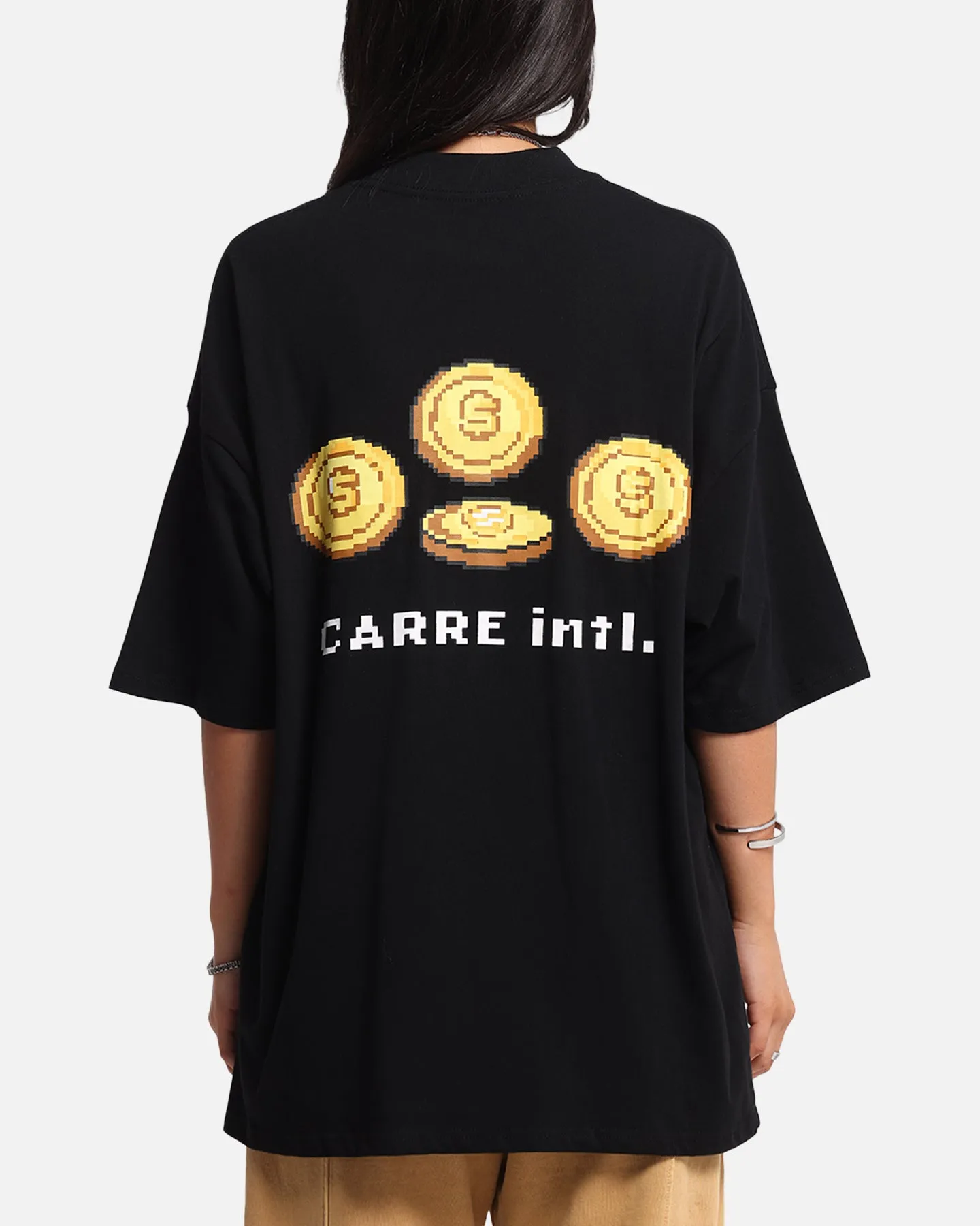 Carre Level Up Mock Neck T-Shirt Black Geometric Pattern