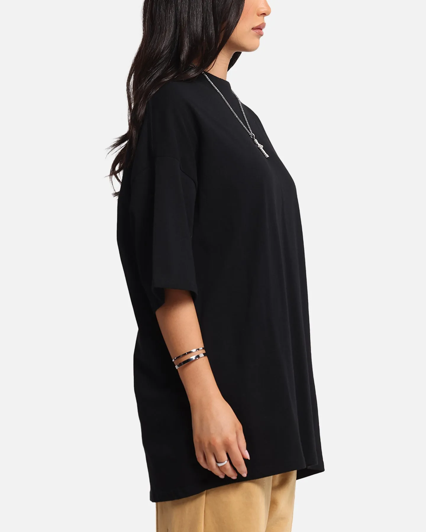 Light Fit Wear GarmentDyedTexture Carre Level Up Mock Neck T-Shirt Black