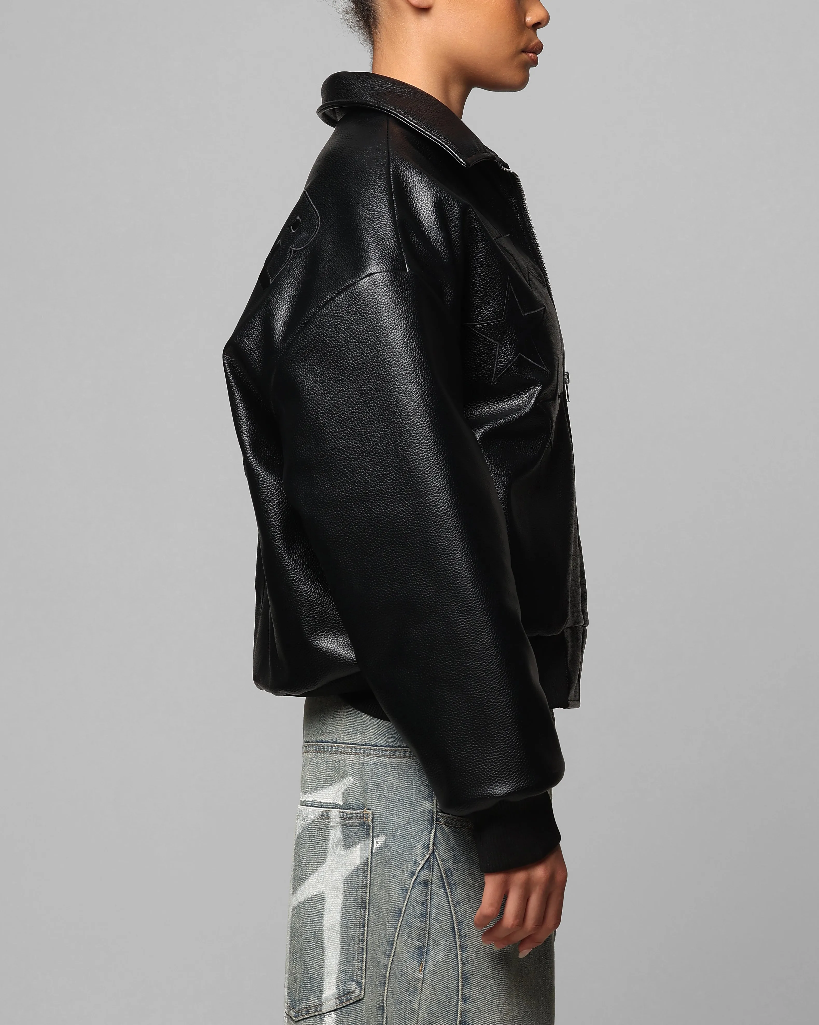 EcoFriendlyMaterial Diploma Loiter Solar Vegan Leather Varsity Jacket Black