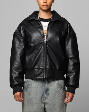 Patch Machine washable Loiter Solar Vegan Leather Varsity Jacket Black