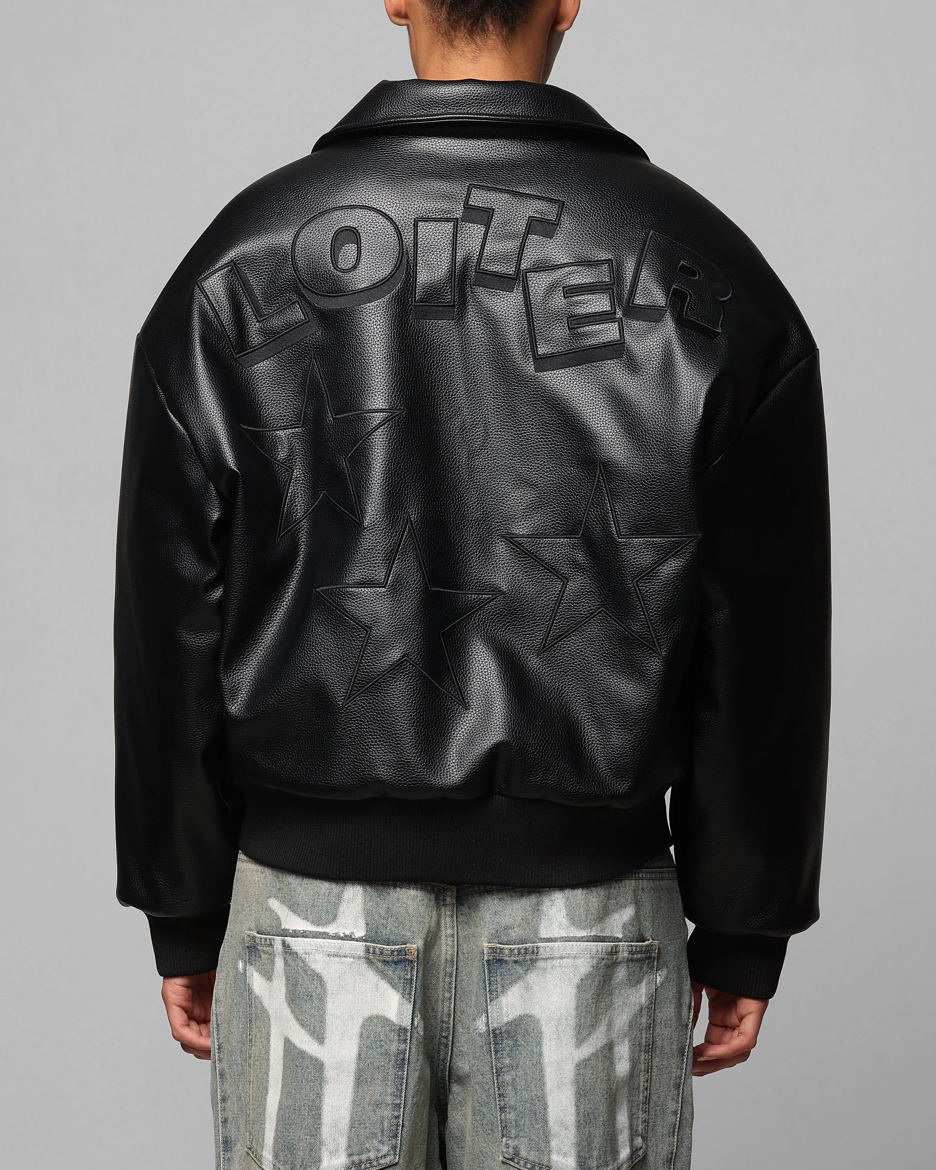 Layer Look Loiter Solar Vegan Leather Varsity Jacket Black