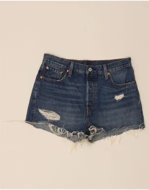 LEVI'S Womens 501 Distressed Denim Shorts W29 Medium Blue Cotton Linen blend