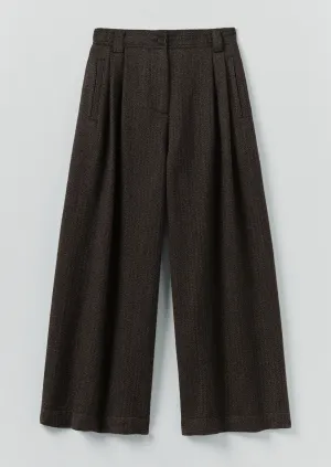 Wool Broken Herringbone Pleat Front Pants | Charcoal Mouline Modern Edge Sleek Fit