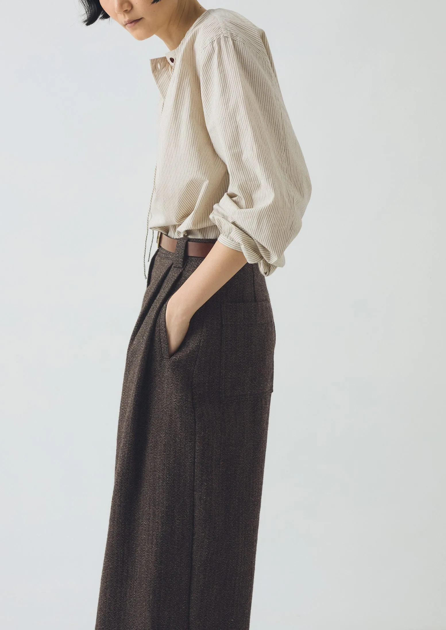 Anti Pilling Wool Broken Herringbone Pleat Front Pants | Charcoal Mouline